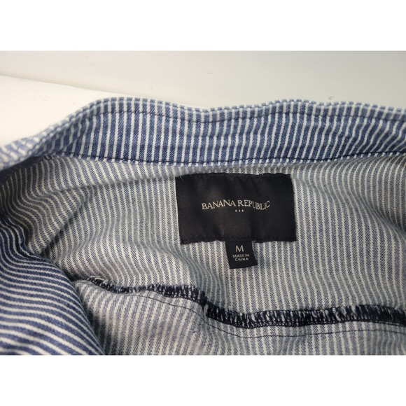 Vtg Banana Republic Women Blue Stripe Moto Jacket Size M Casual Layering Fashion - Picture 6 of 10